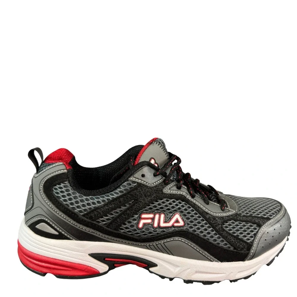 Fila Mens Running Shoes Gray Black Red Mesh Athletic Sneakers 10EEEE